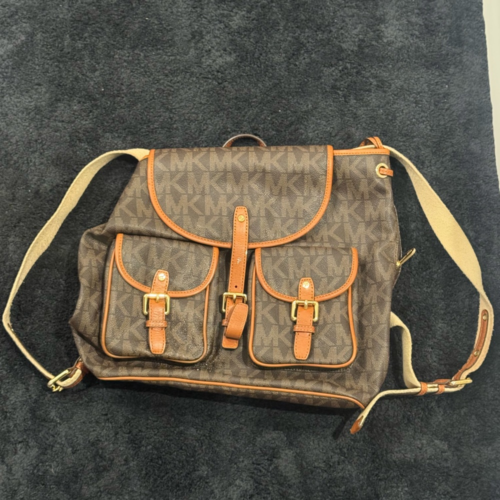 Michael Kors Brown and Tan Backpack with Leather Accents